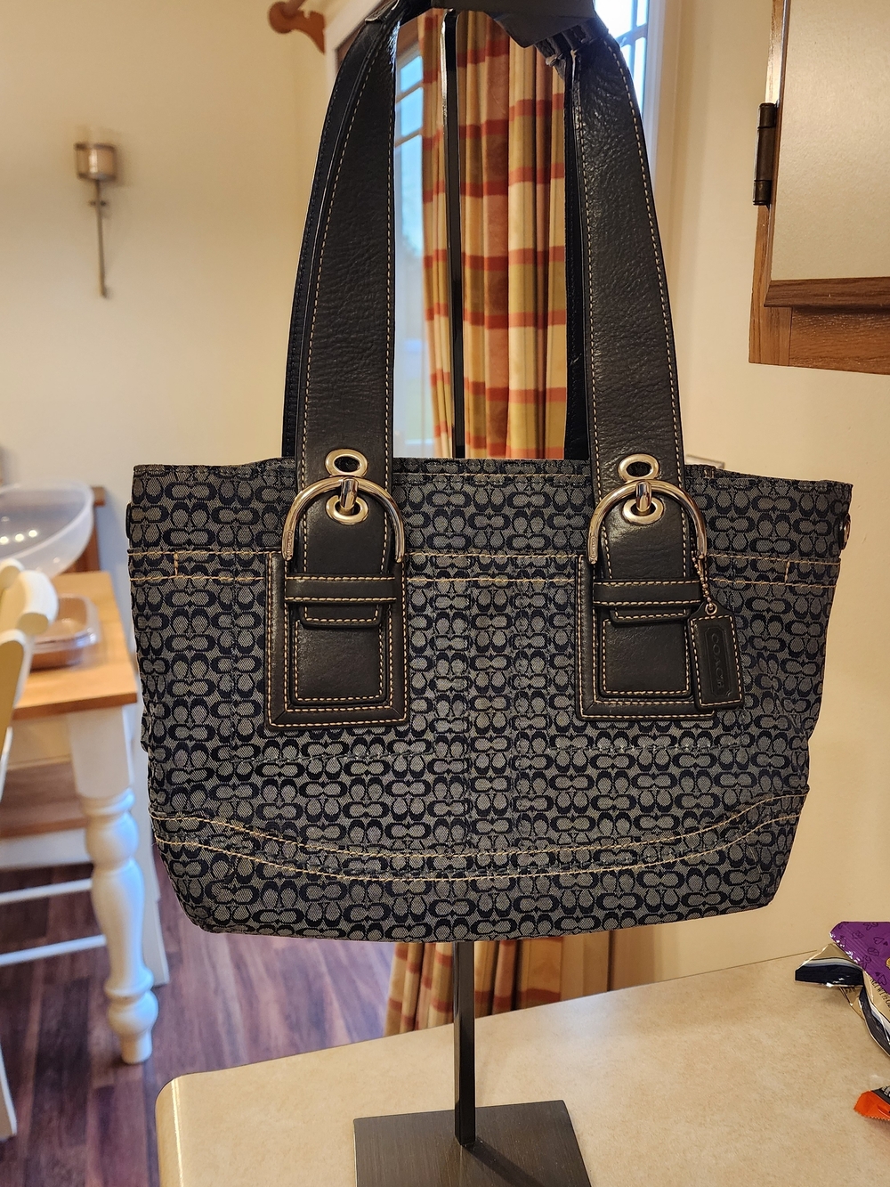 Coach Soho Signature Mini C's Satchel in Navy canvas with black leather